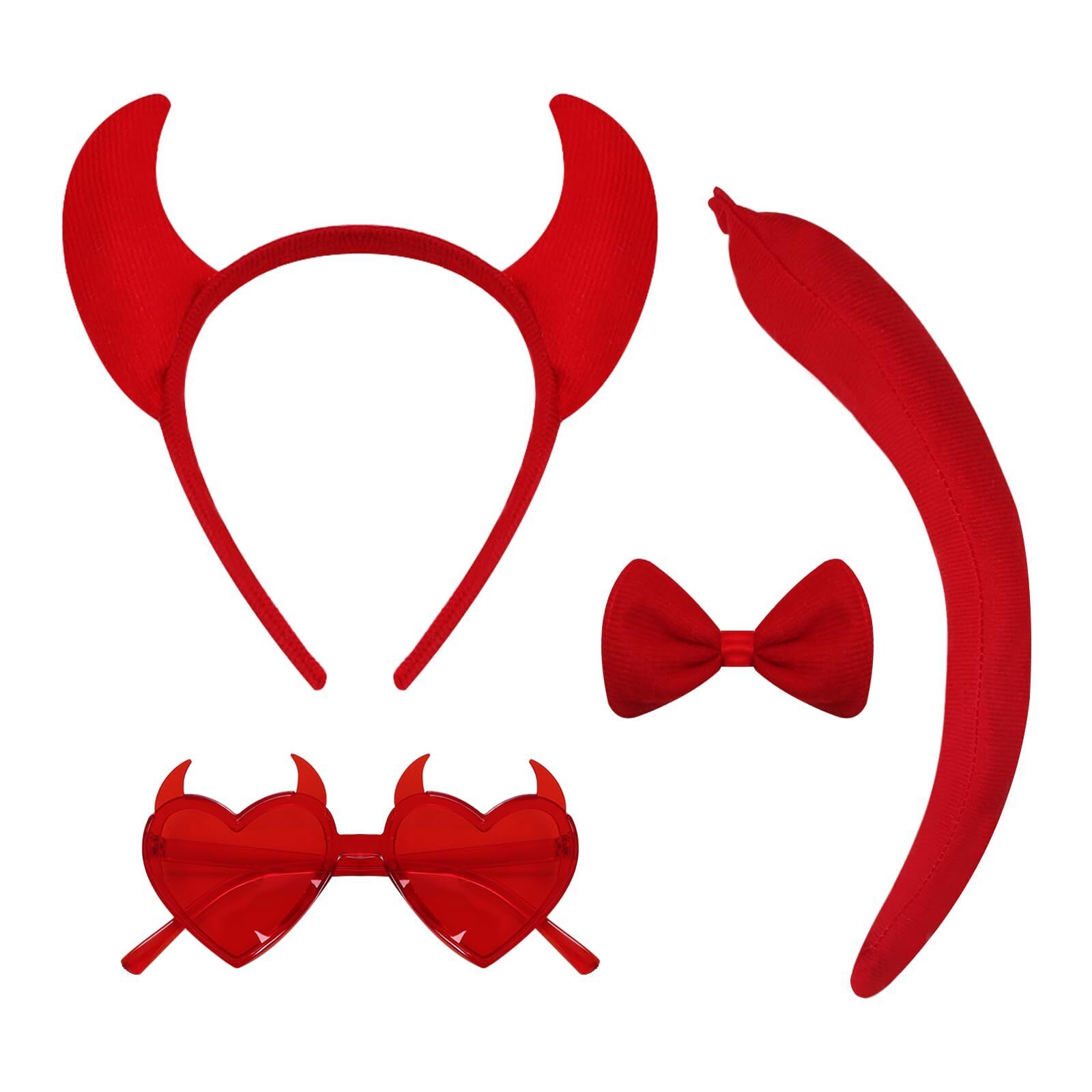 9775 4pcs Red Devil Costume Set Devil Horns Headband And Devil